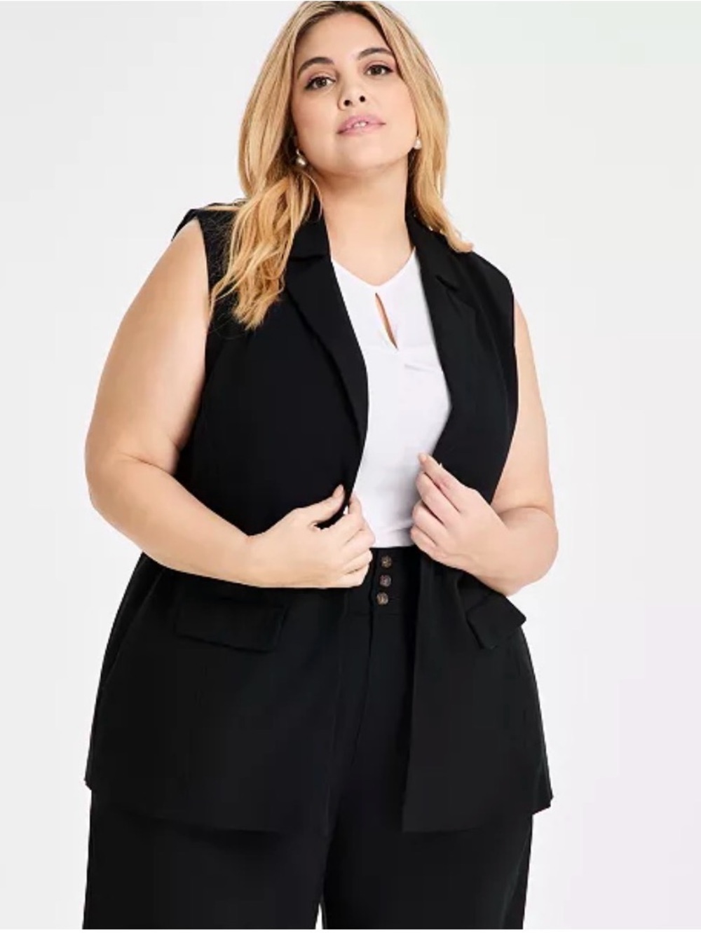 Bar III
Trendy Plus Peak-Lapel Open-Front Long Vest